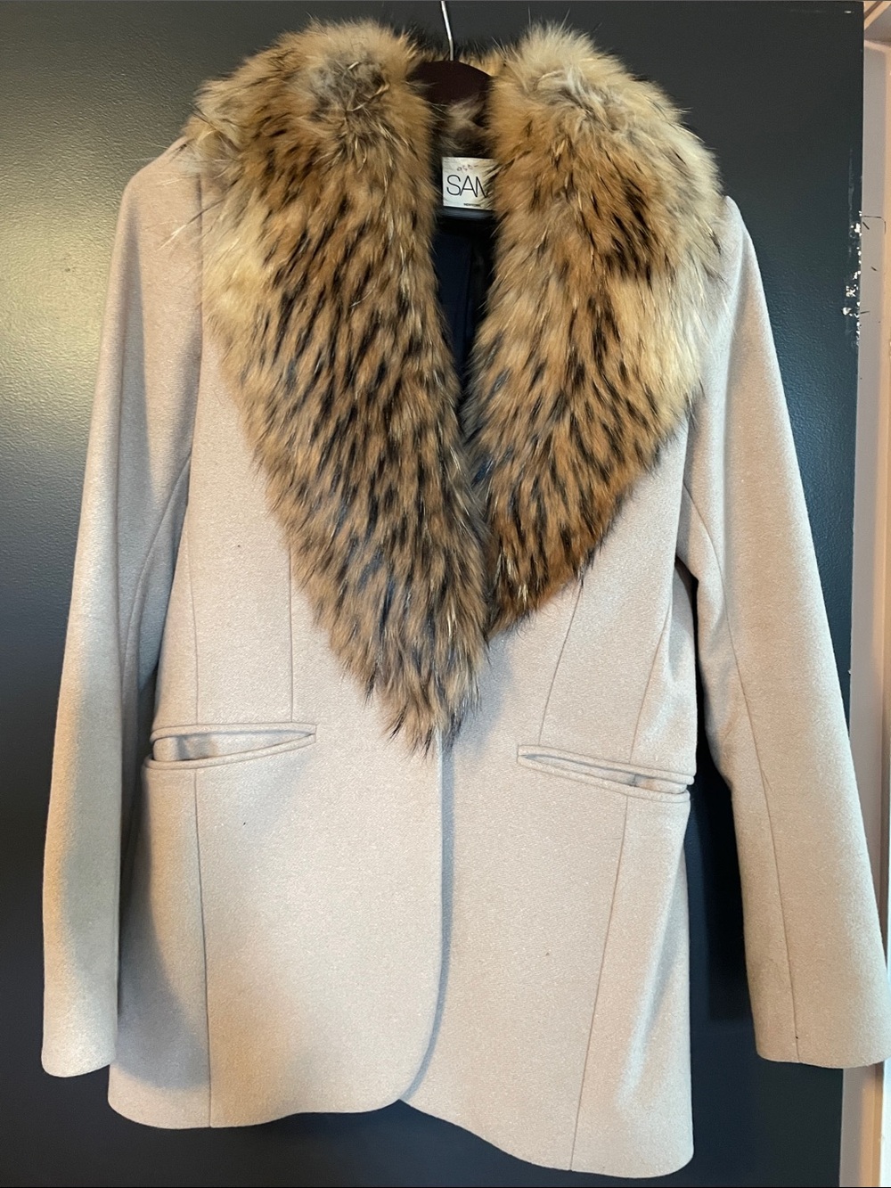 Sam Edelman Cream Blazer with Tan Faux Fur Trim
